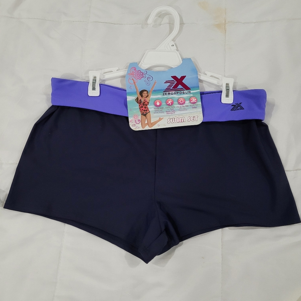 Nwt girls zeroxposur swim shorts navy & purple size 16
